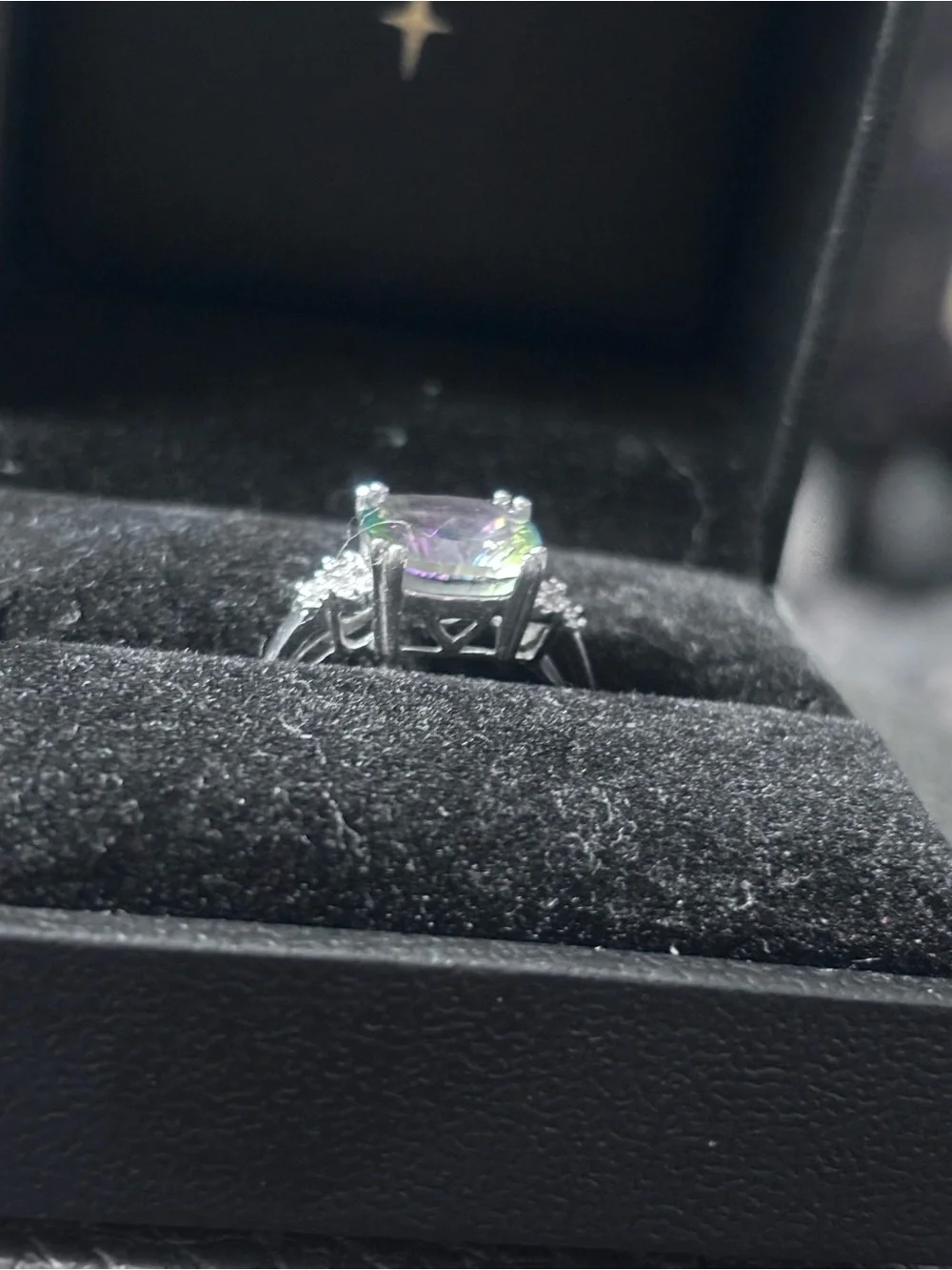 Iridescent Halo Silver Ring for Women - Multicolor Sparkle